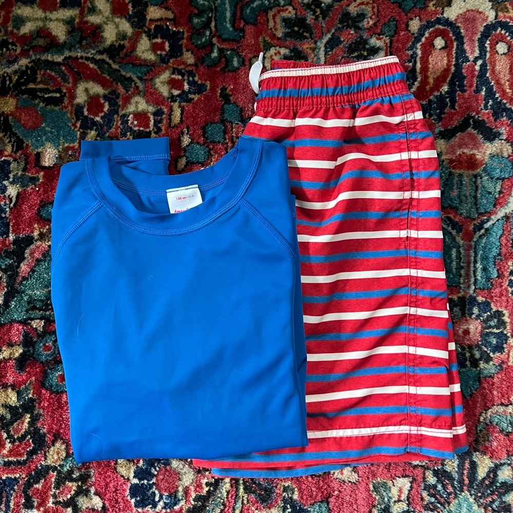 Boys bathing suit and rash guard